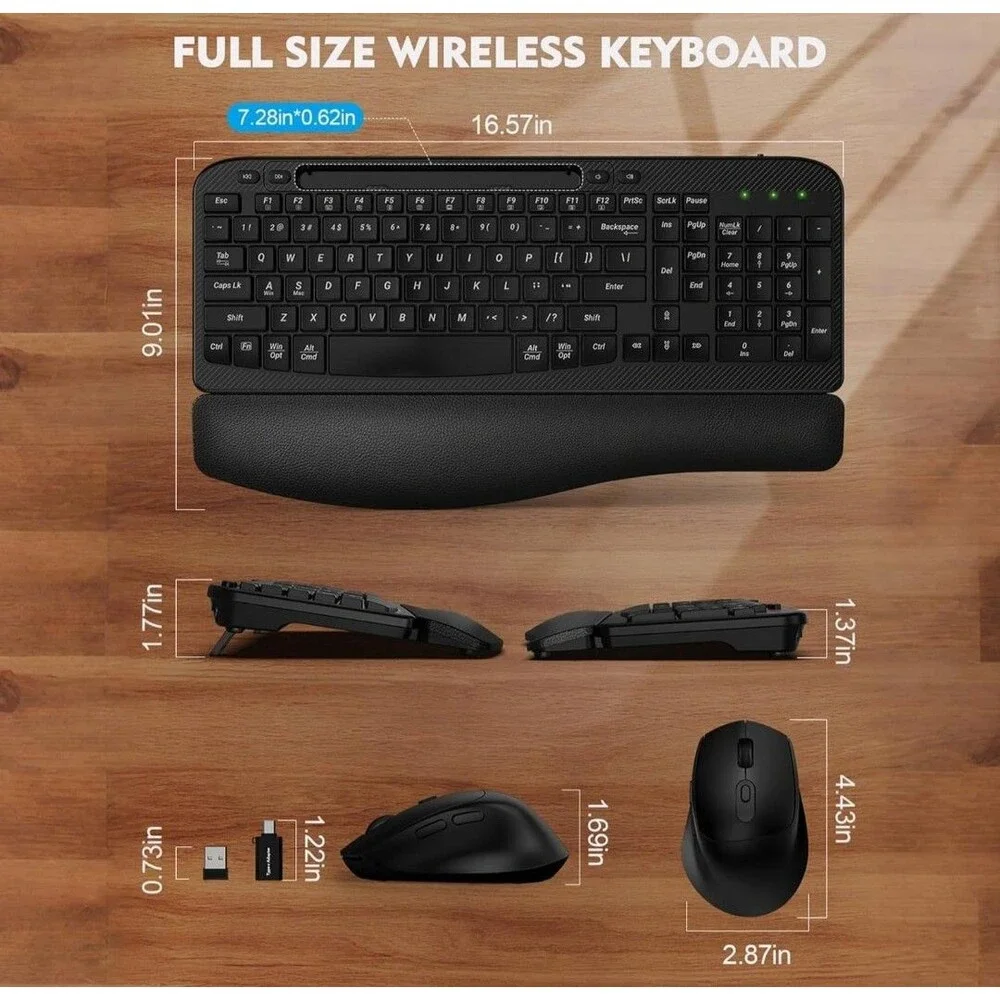 Wireless Keyboard and Mouse Combo, Wave Keys Full-Sized Ergonomic Cushioned Plam